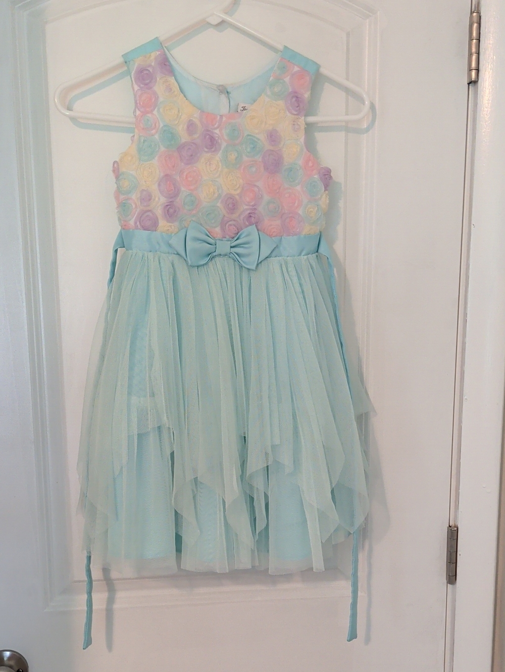 Jona Michelle Pastel Rosette Bodice Light Blue Tulle Dress